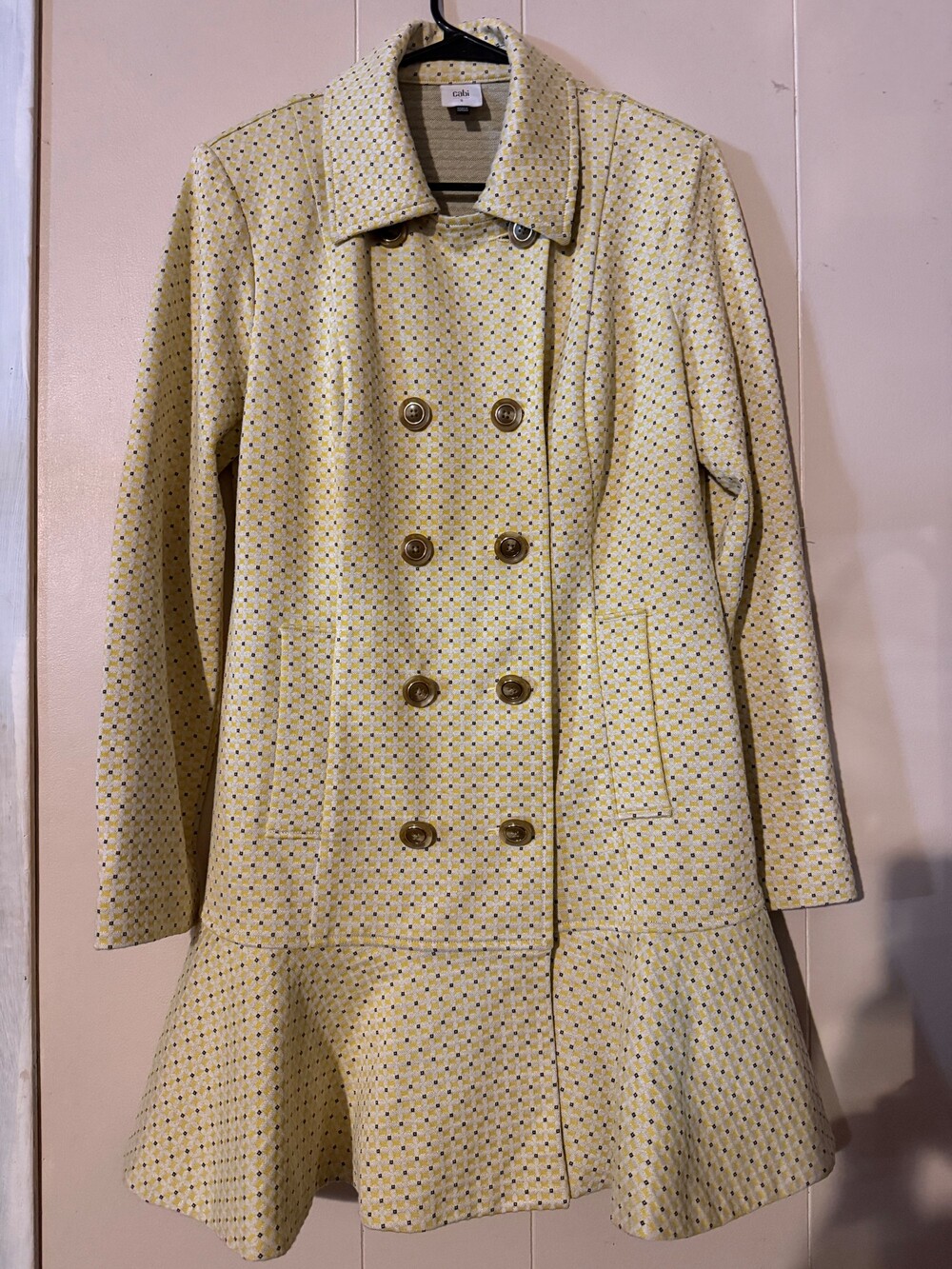 cabi Small Yellow Patterned Jacket Double Breasted Peplum Style